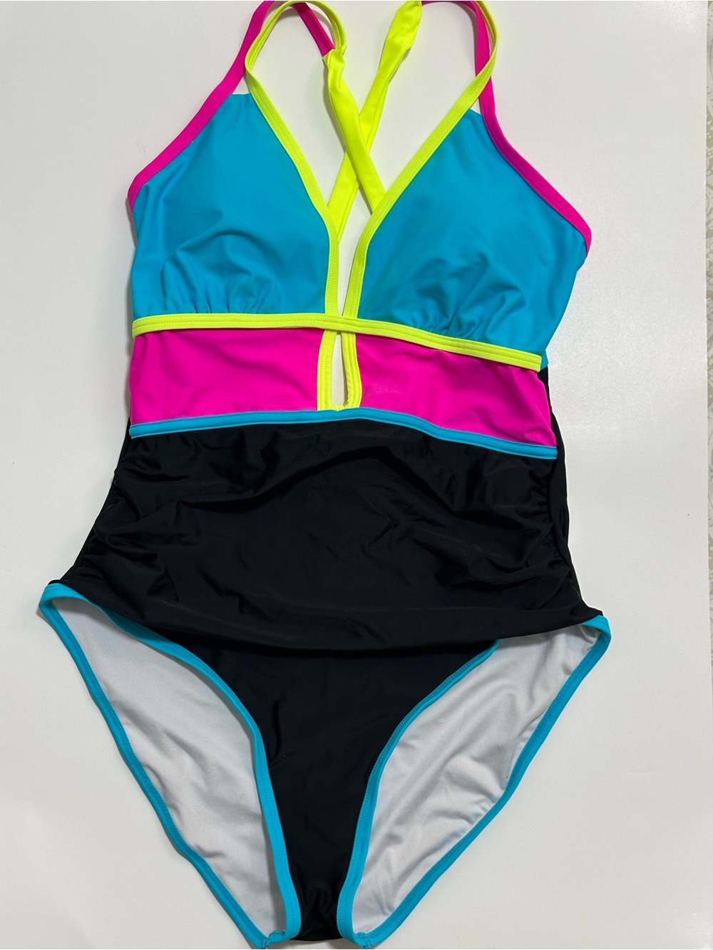 Colorblock One-Piece Swimsuit in Blue, Pink & Black